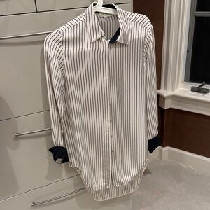 rag & bone Pinstripe Long Silk Shirt - White and Black